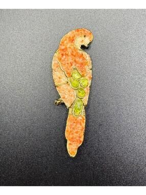 Vintage Hawaii Pele Collection Bird Pin with Pink Coral and Olivine Stones